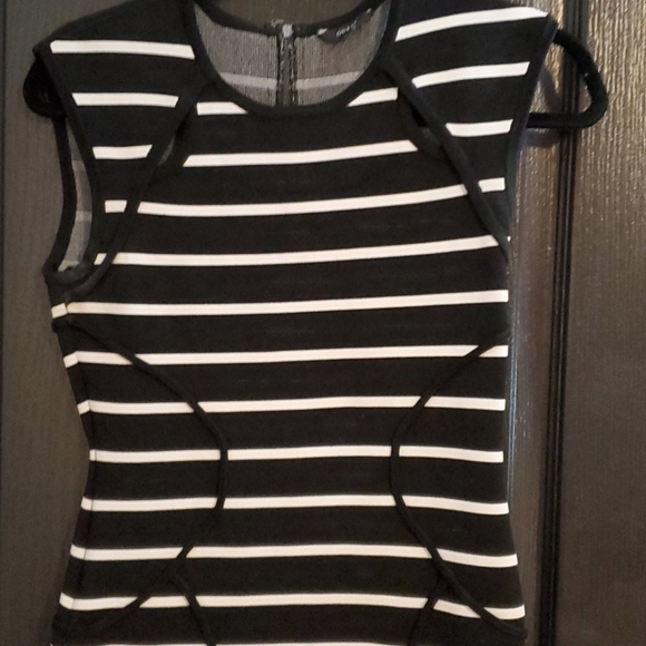 Guess Stripped Blk/White Bandage Zipper Dress - Picture 2 of 6